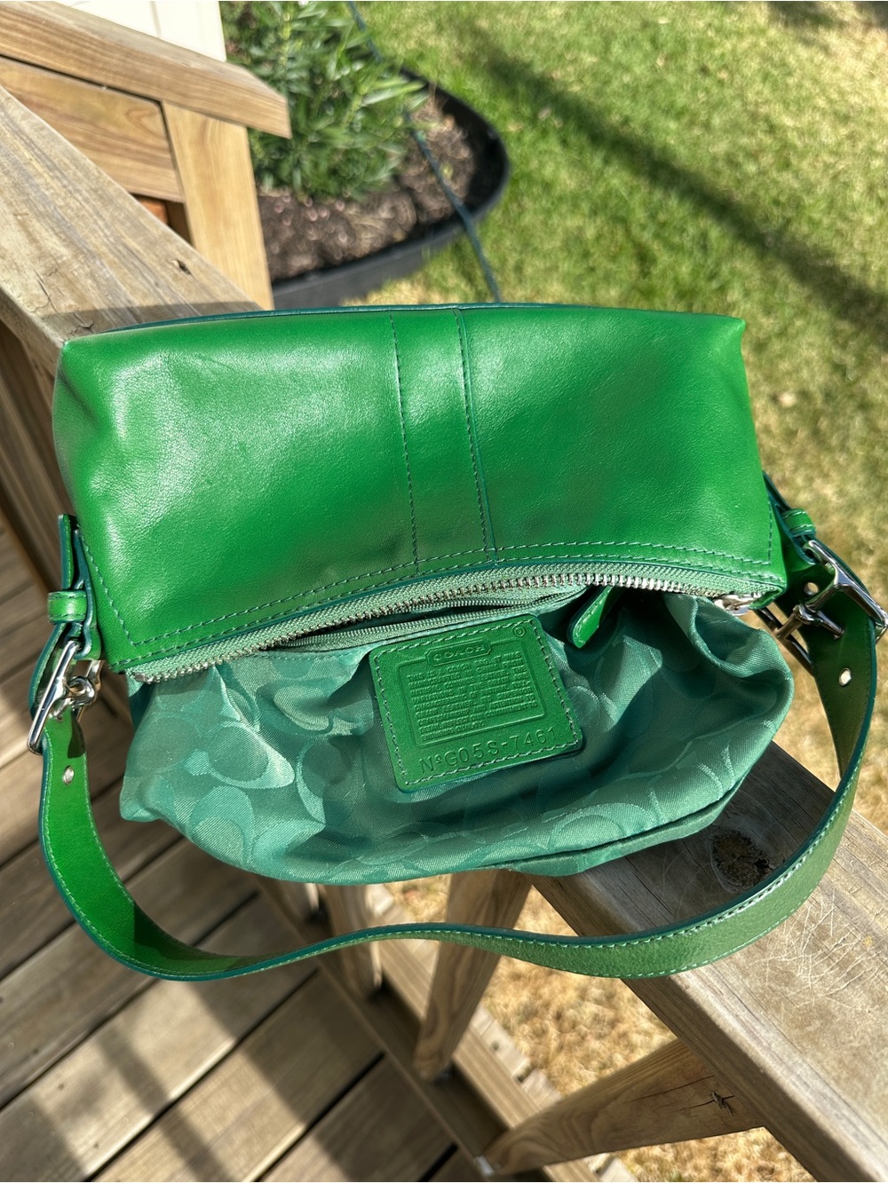 Vintage Coach Bottle Green Leather Demi Baguette Silver Hardware G055‑7461 - Picture 6 of 16